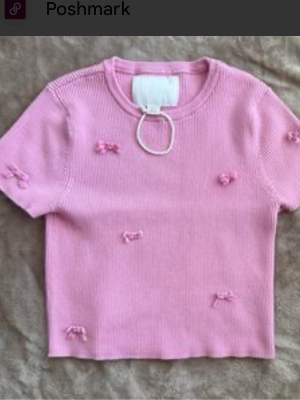 Zara Kids Pink Ribbed Short Sleeve Tee with Tiny Bows NWOT